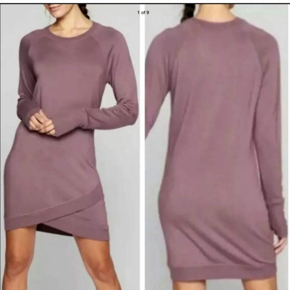 💜ATHLETA-Women's criss cross Long Sleeve Dress - Mauve/purple